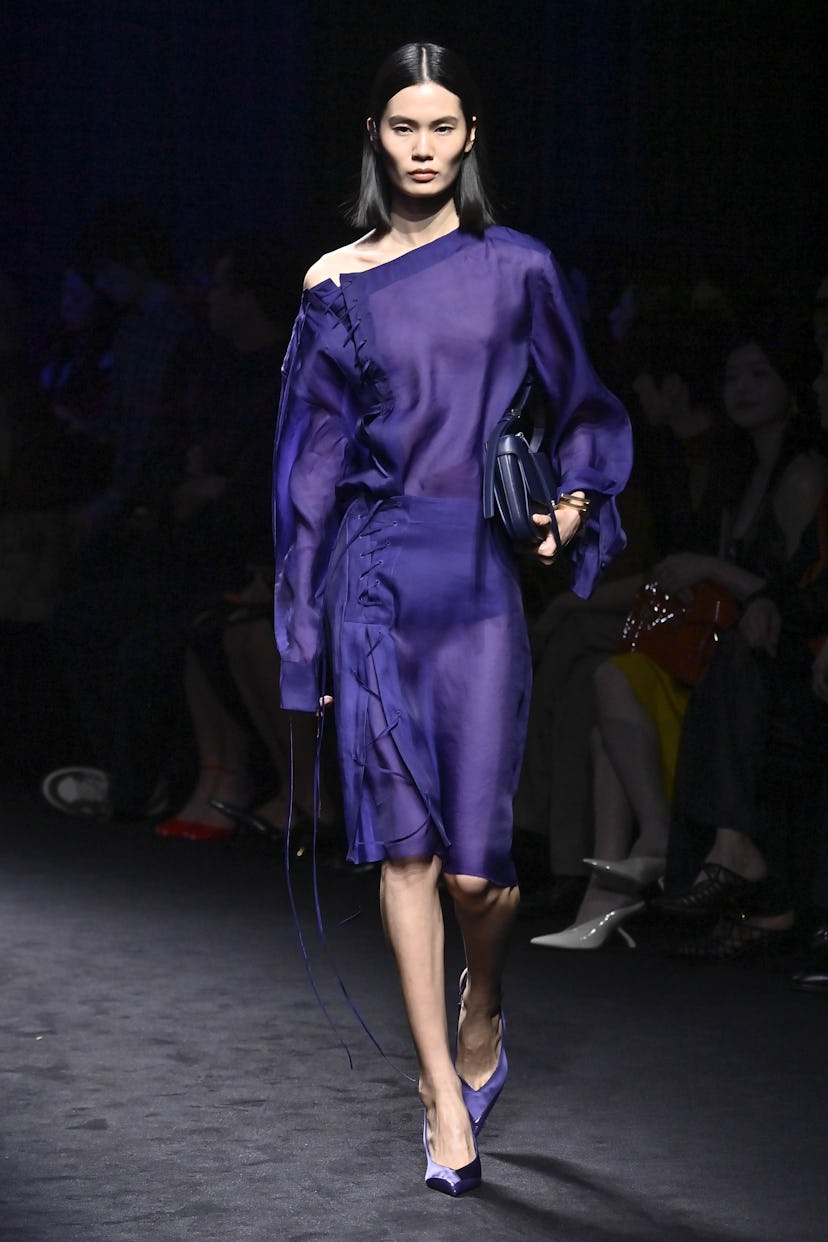 A model walks the runway at the Salvatore Ferragamo Ready to Wear Fall/Winter 2026/2027 fashion show...