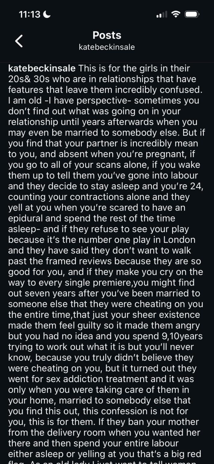 Kate Beckinsale has made her abuse and cheating accusations against assumingely Michael Sheen public on her IG page.