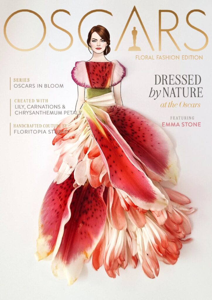 I created a series of magazine-style covers imagining Hollywood stars in couture gowns made from real flowers and leaves for Oscars 2026. A blend of fashion, nature and red-carpet fantasy. Who wins best dressed? Drop your pick below!