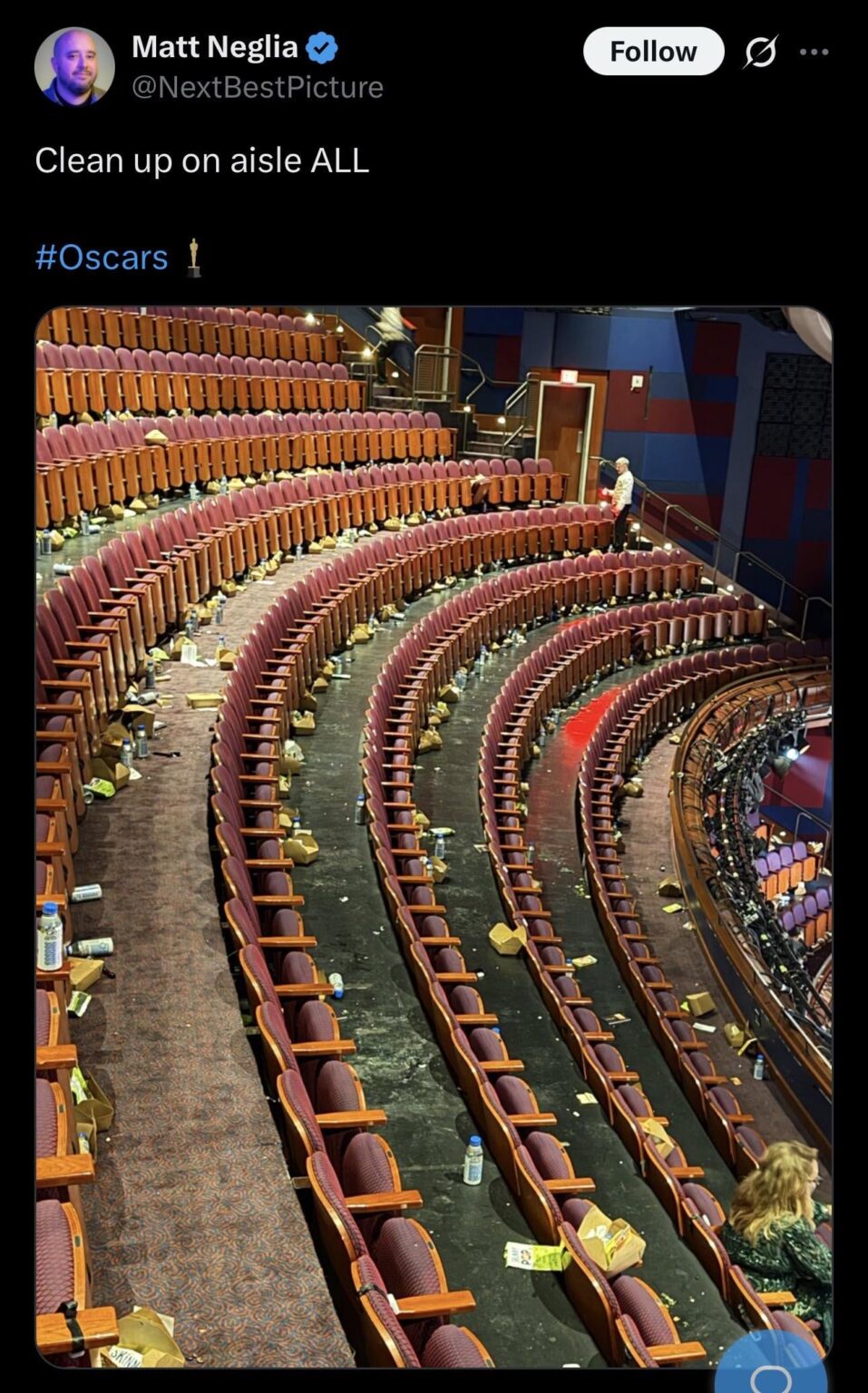 Hollywood editor Matt Neglia calls out 2026 Oscars attendants for leaving mess at the Dolby Theatre