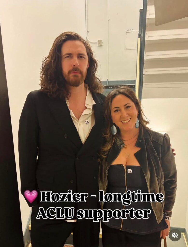 Hozier sporting an “ICE OUT” pin at yesterday’s SNL after party (via Jessica Weitz)