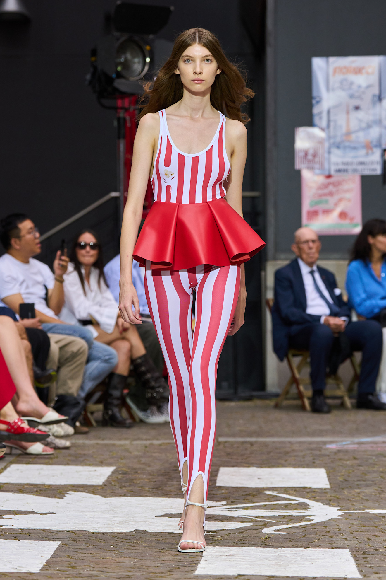 A model wore stirrup leggings on the Fiorucci Spring 2026 menswear runway