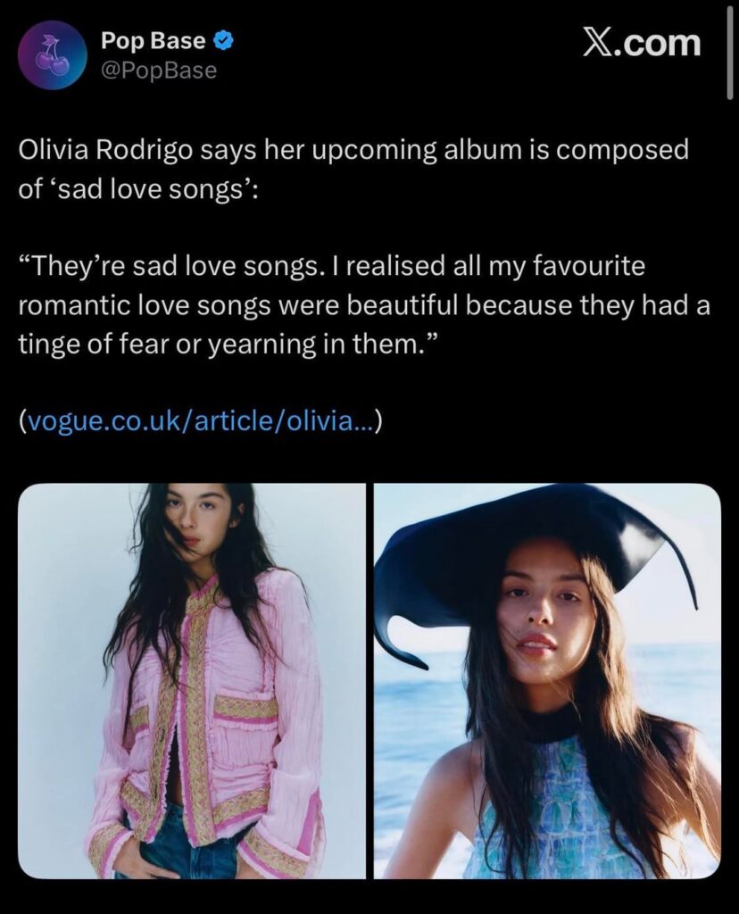 Olivia Rodrigo Says Her Upcoming Album Is Composed of “Sad Love Songs”