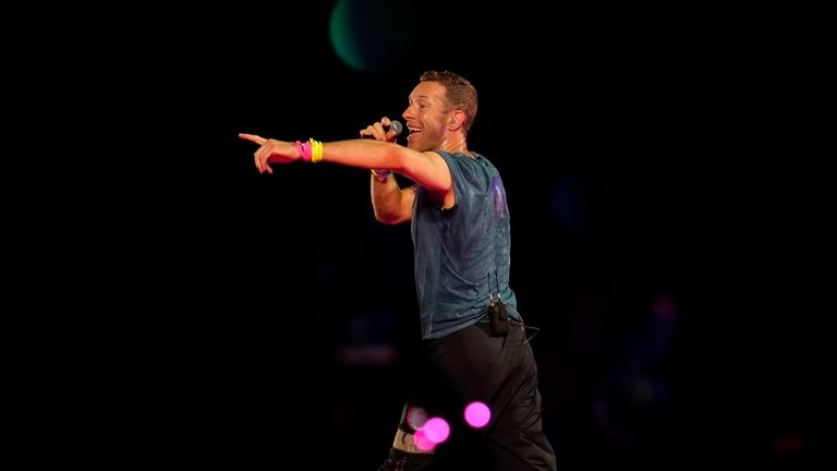 Chris Martin on stage during Coldplay's Music Of The Spheres world tour in January 2025. Pic: AP/Rajanish Kakade