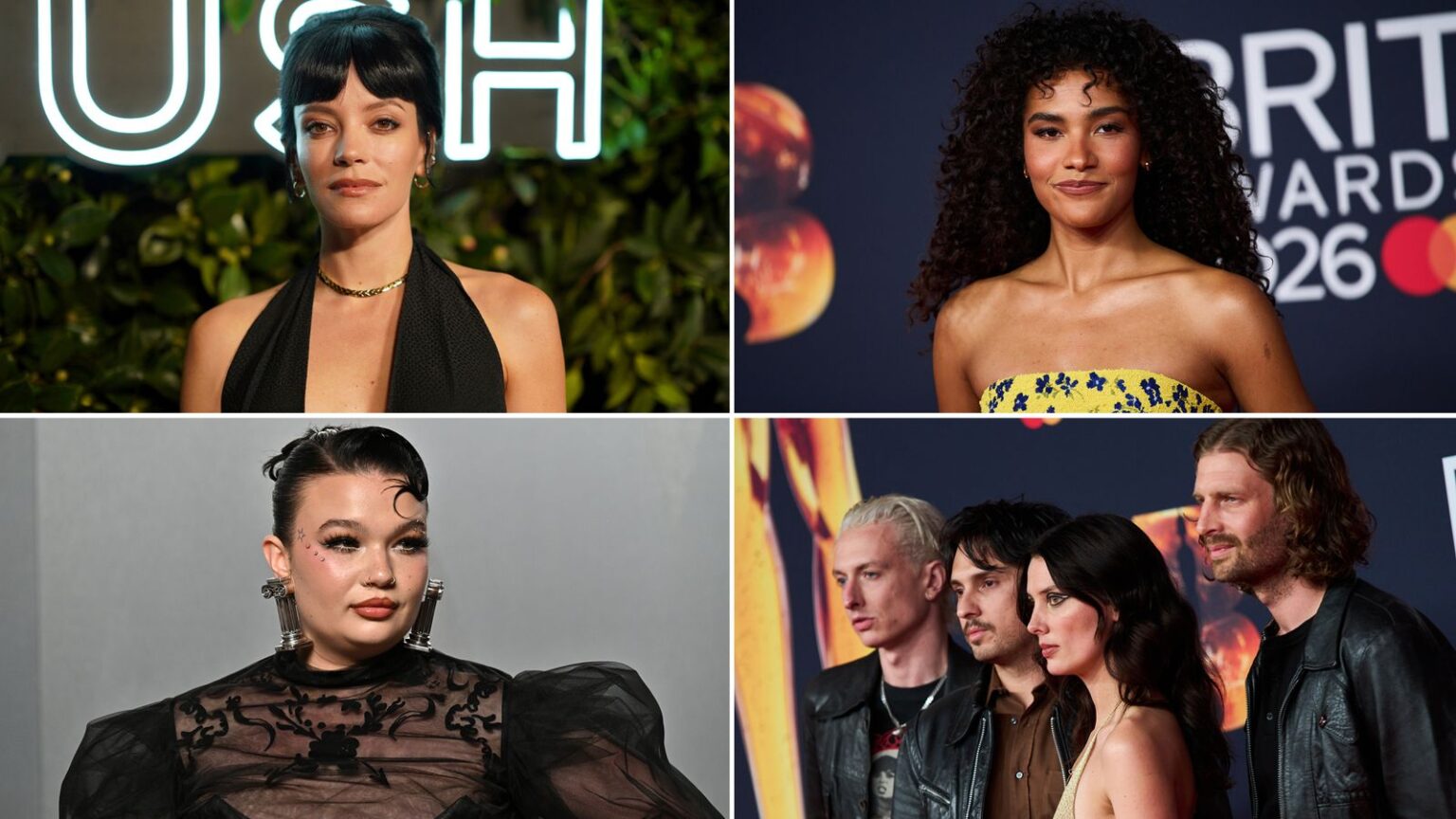 Clockwise from top left: Lily Allen, Olivia Dean, Wolf Alice and Lola Young. Pics: Jordan Strauss/Scott A Garfitt/Evan Agostini/Invision/AP