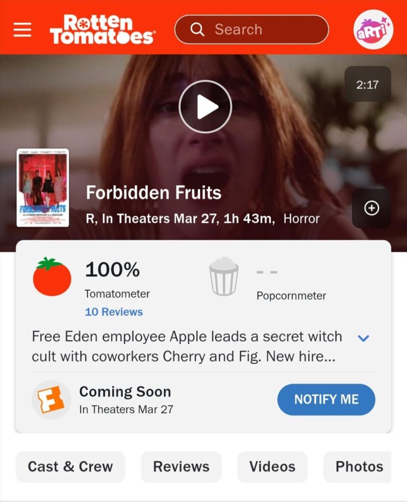 Witchy horror comedy, Forbidden Fruits, debuts with 100% on Rotten Tomatoes