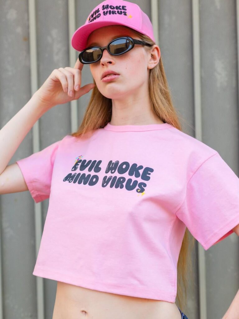 Vivian Wilson created ‘evil woke mind virus’ merch. Her percentage of the proceeds benefit The Trevor Project, a non-profit suicide prevention org that provides support for LGBTQ+ young people.