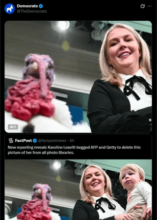 Per Status news, Karoline Leavitt had this photo of her removed from the AFP's photo library after it was "made aware" of the White House's dissatisfaction with the angle