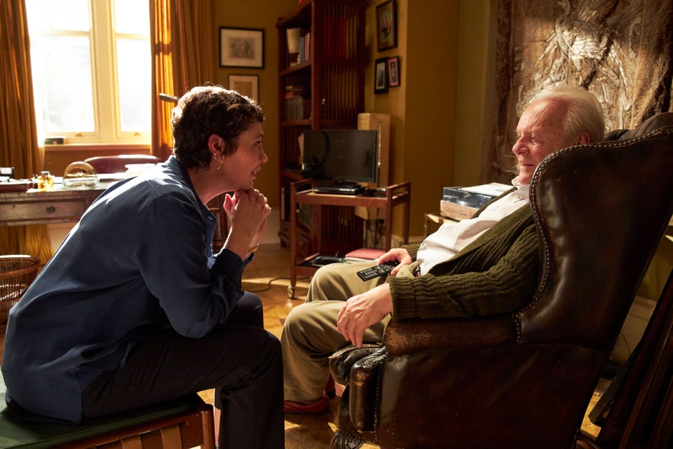olivia colman as anne, anthony hopkins as anthony, the father movie stills