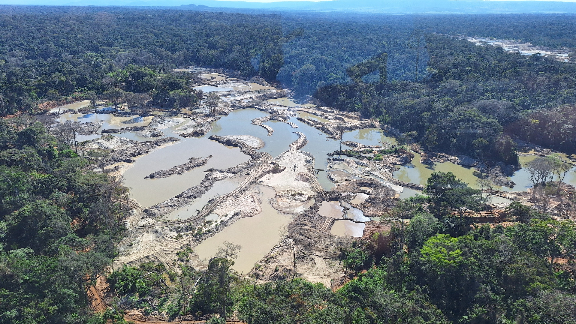 Devastation left behind by illegal gold mining within the borders of the Sararé Indigenous territory in Mato Grosso, Brazil. Image courtesy of IBAMA.