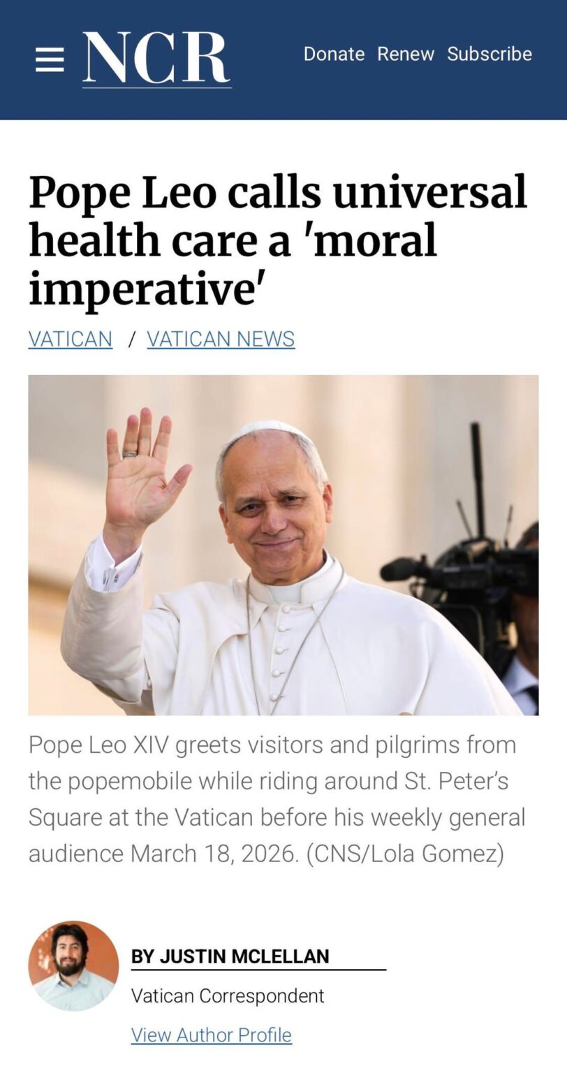 Pope Leo calls universal health care a “moral imperative”