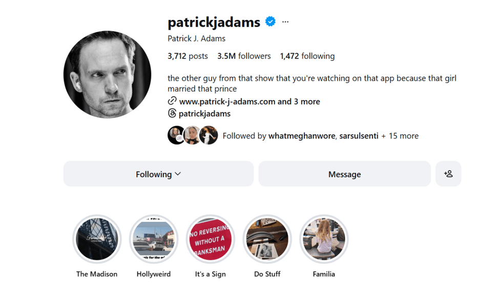 \u200bINSTAGRAM: PATRICK J. ADAMS