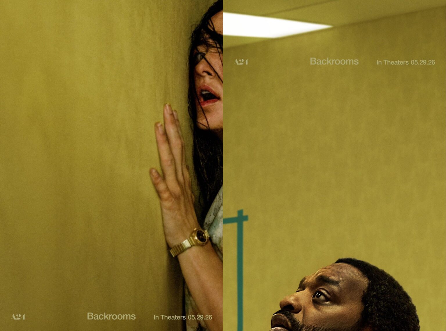 New posters for Kane Parsons’ ‘Backrooms’ have been released. Starring Chiwetel Ejiofor & Renate Reinsve. In theaters May 29th. | A strange doorway appears in the basement of a furniture showroom.