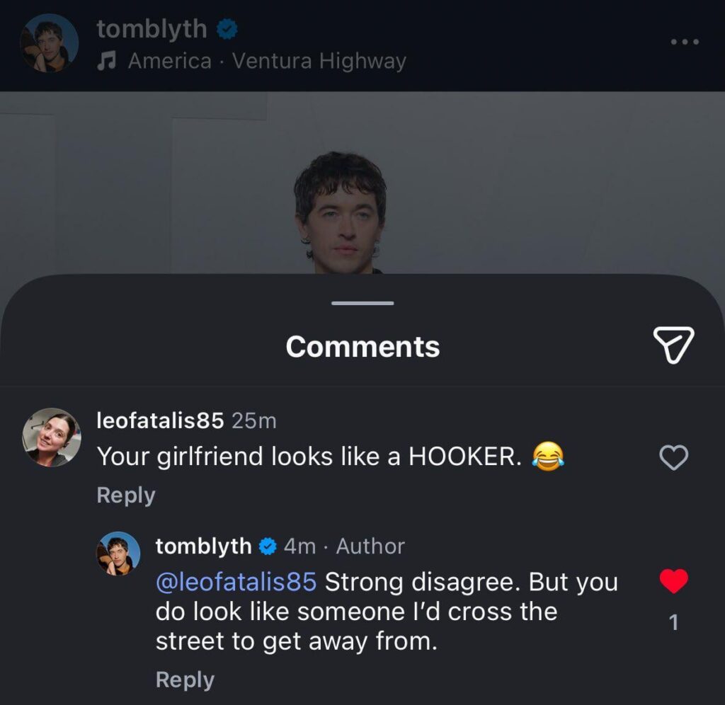 Tom Blyth responds to another shitty comment about his girlfriend