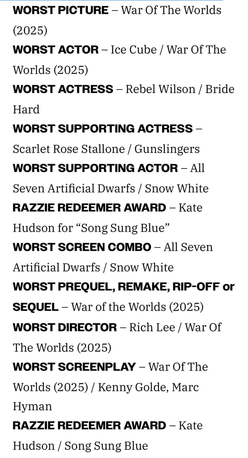 2026 Razzie Award Winners