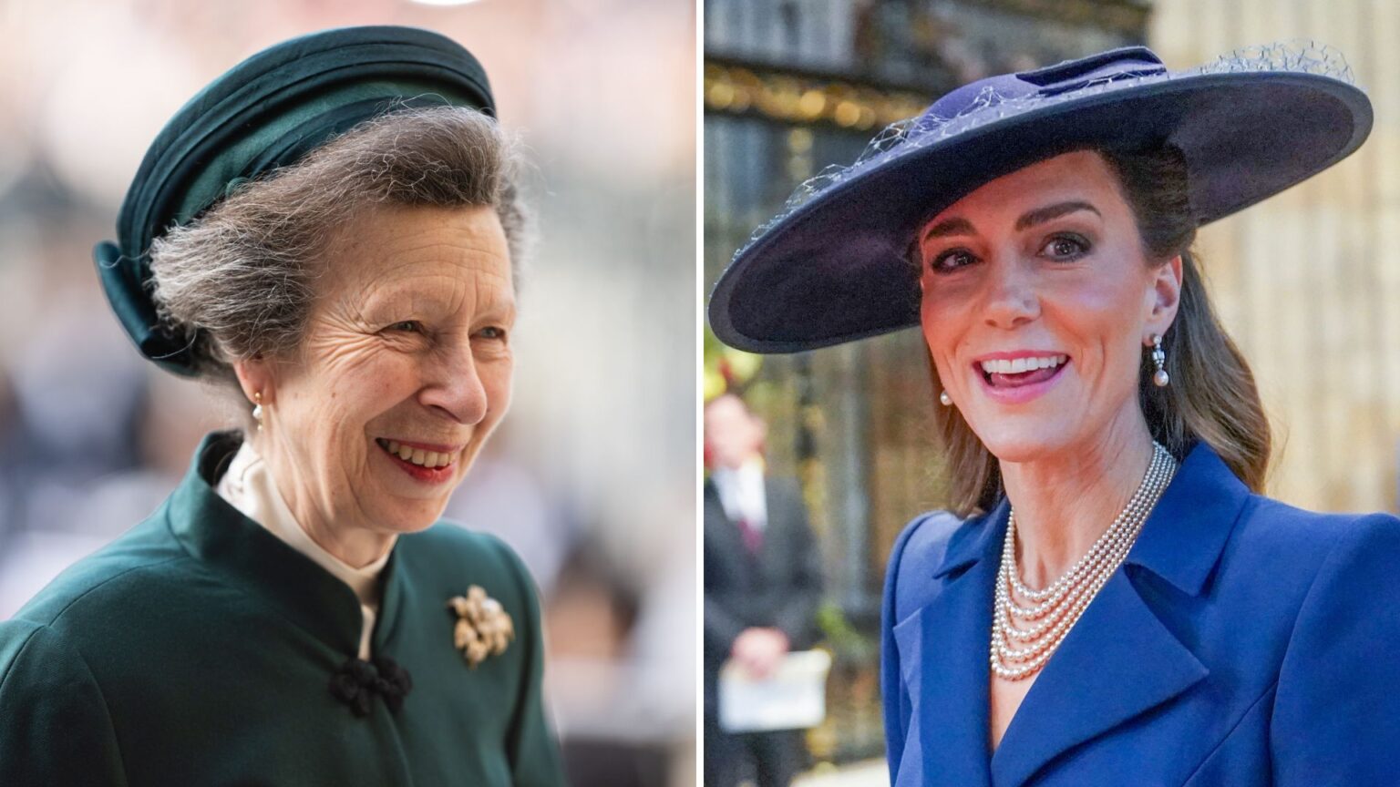L-Princess Anne arrives at Westminster Abbey for the Commonwealth Day service, R- Kate Middleton attending the Commonwealth Day service on March 9th