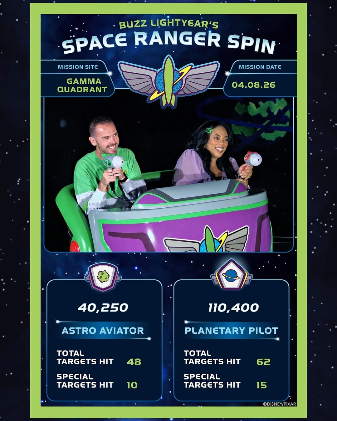 The new Buzz Lightyear's Space Ranger Spin on-ride photo will show riders' mission score and rank for the first time.