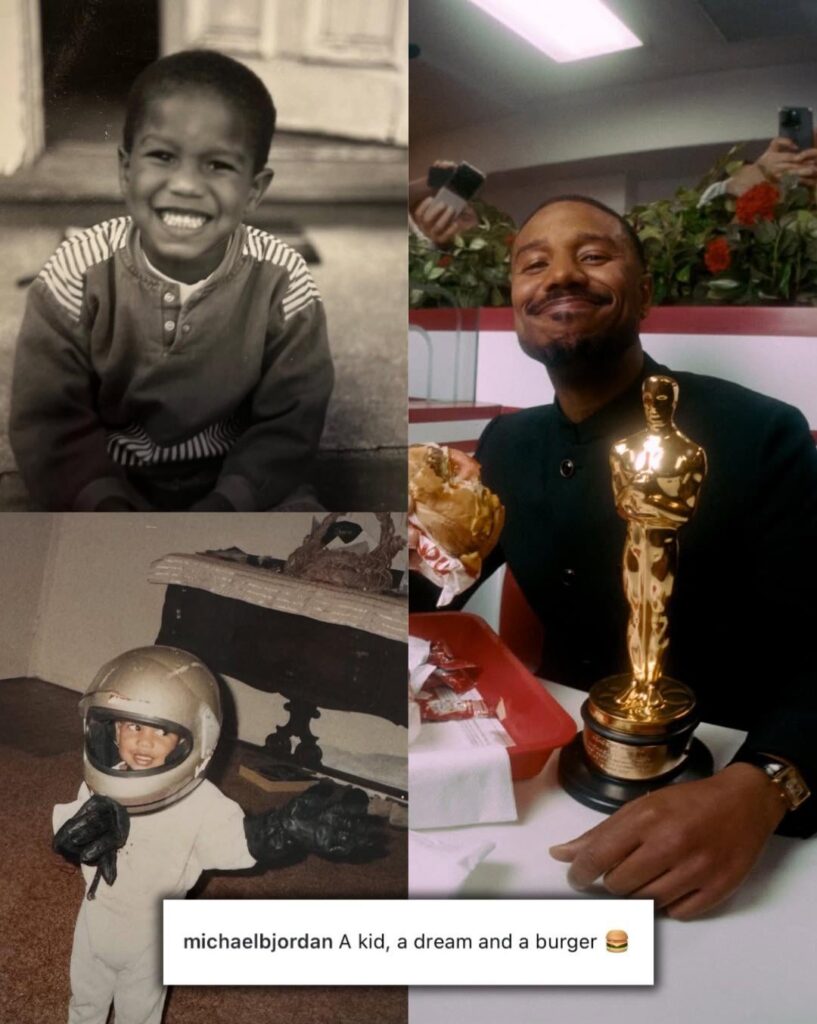 Michael B. Jordan via IG: “A kid, a dream and a burger 🍔”