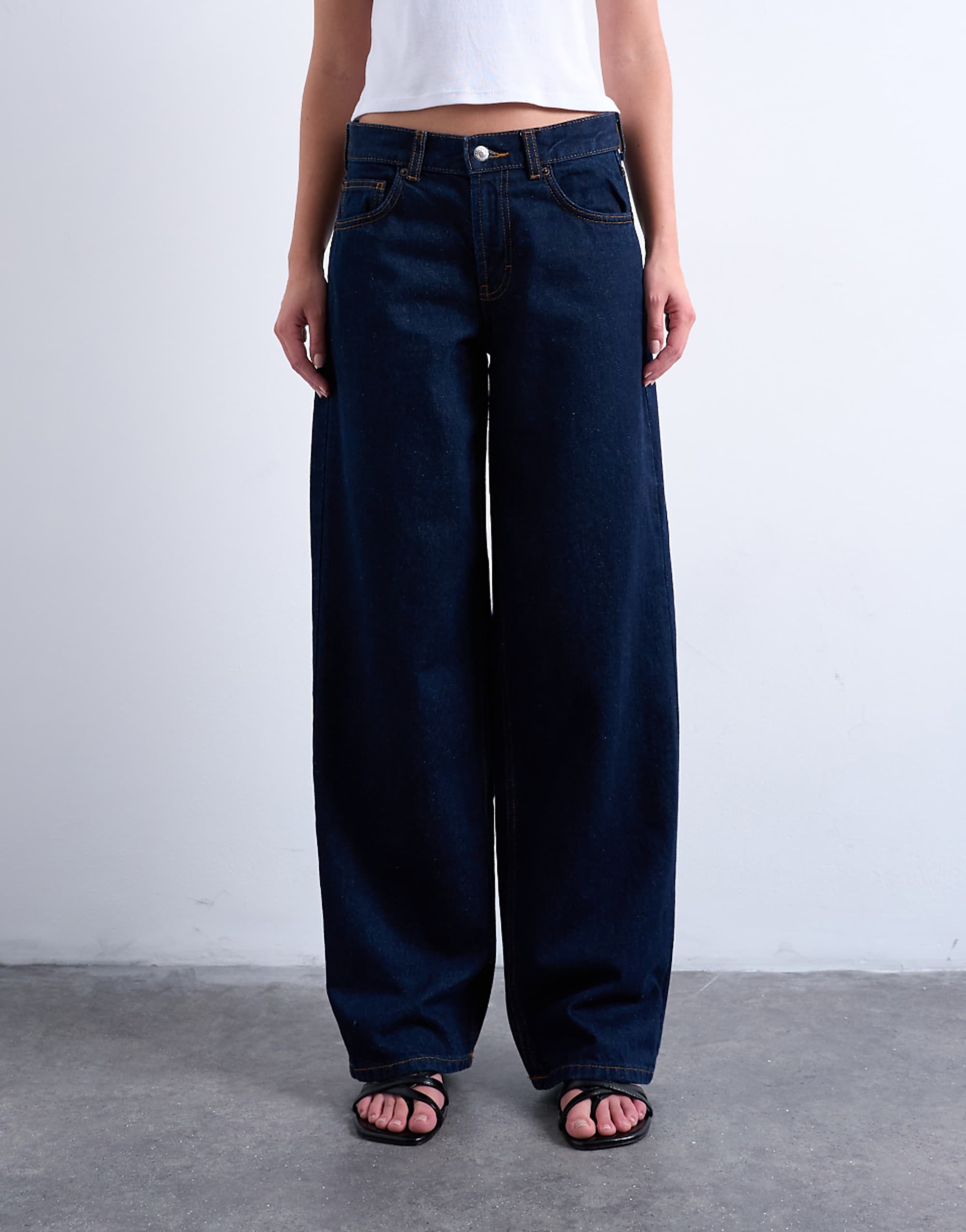 Topshop Cinch Low Rise Relaxed Jean in Raw Indigo