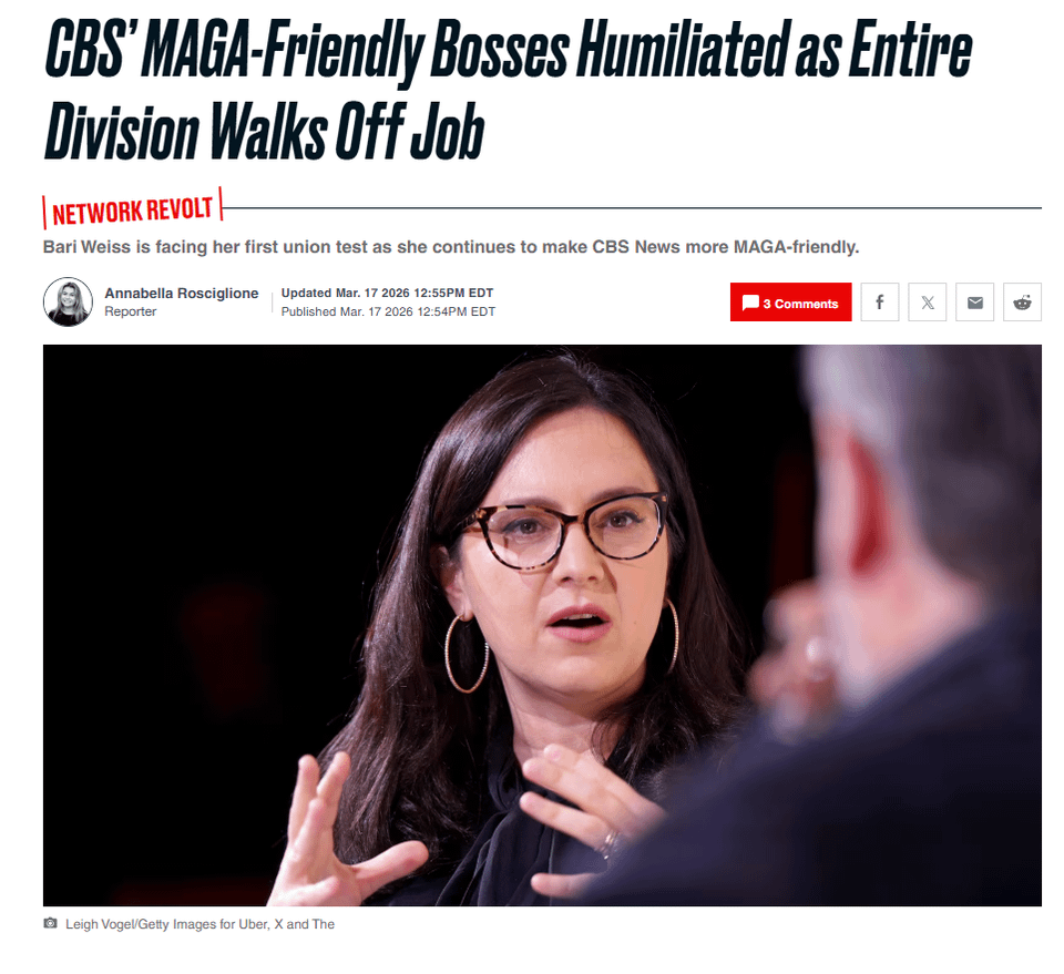 Group of 60 CBS News staffers walk off the job in protest of MAGA's Bari Weiss