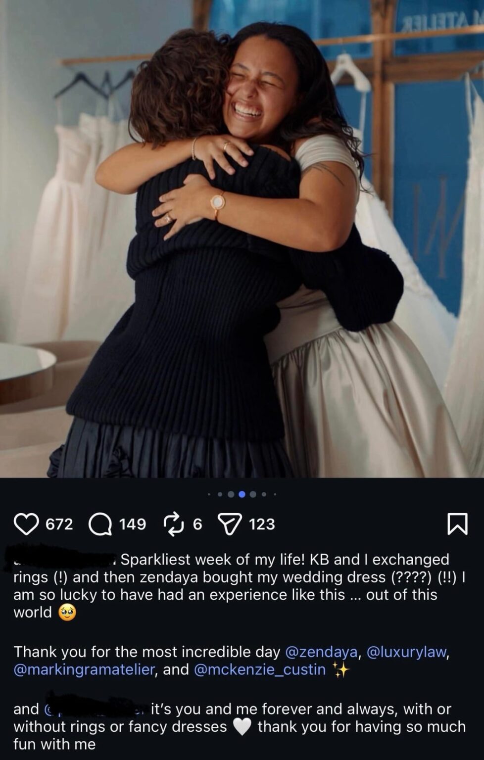 Zendaya along with Law Roach, surprised an engaged couple and bought the bride her wedding dress