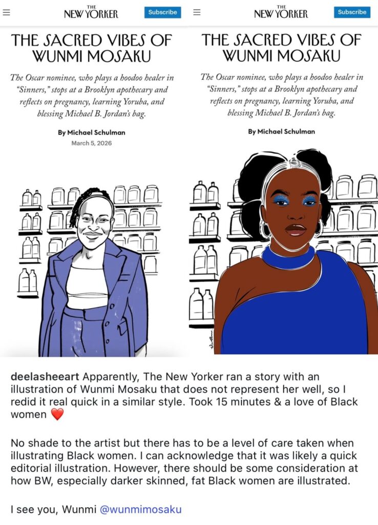 Black illustrator DeAnn Wiley reminds artists to take care when portraying Black women after seeing illustration of ‘Sinners’ Wunmi Mosaku in The New Yorker