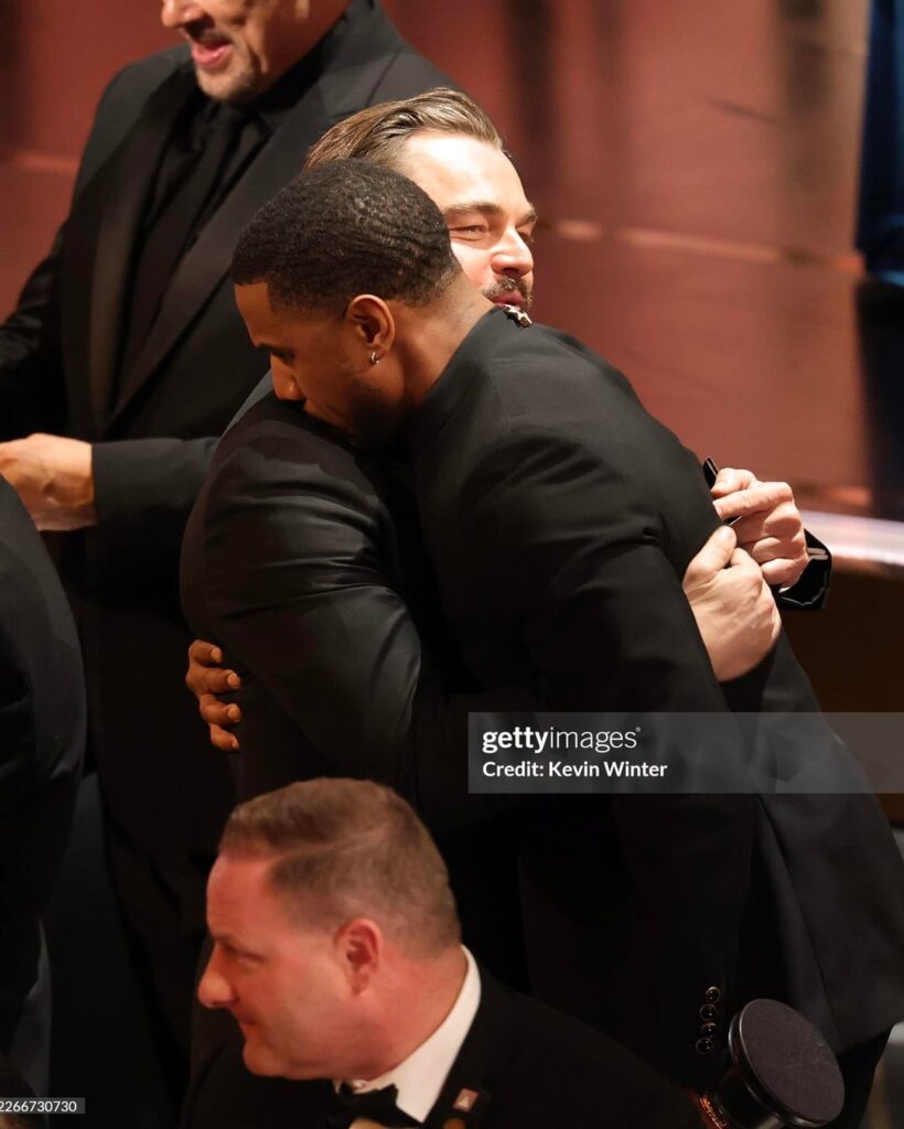 Michael B. Jordan with Leonardo DiCaprio after winning his 1st Oscar.