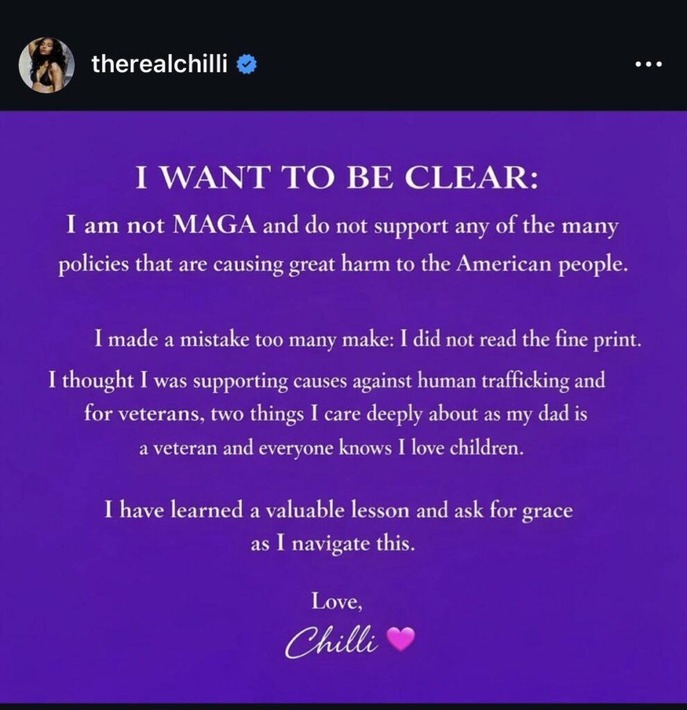 Chilli from TLC denies being MAGA