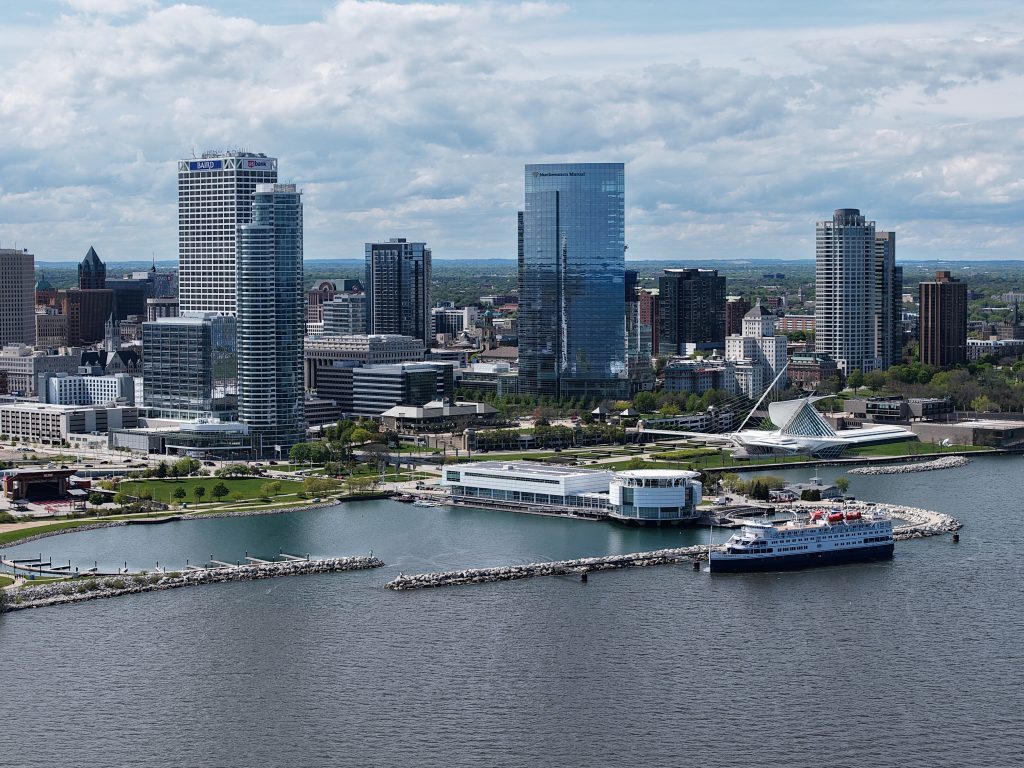 Milwaukee Skyline and Victory I cruise ship. Photo by Jeramey Jannene.