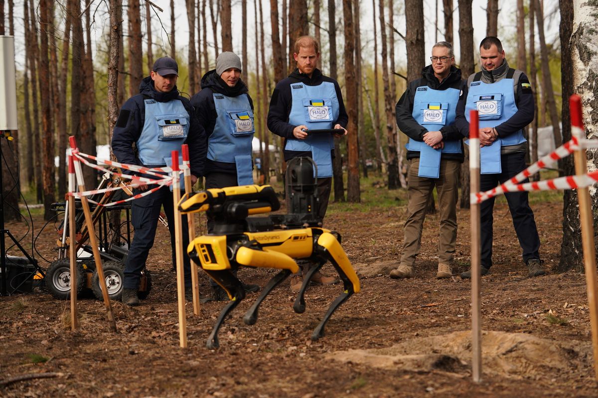 Prince Harry was shown new technology at a landmine site in Ukraine