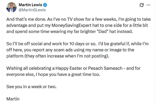 Taking to X, formerly Twitter, Martin revealed he was temporarily stepping back from social media