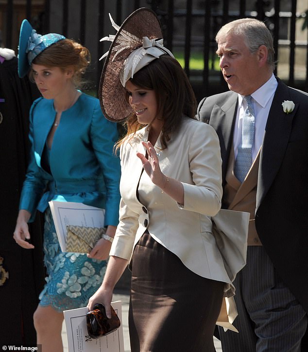 Andrew Mountbatten-Windsor and his daughters Beatrice and Eugenie (pictured in 2011 at Zara Phillips and Mikle Tindall's wedding) will not be at the Easter Service at Windsor Castle