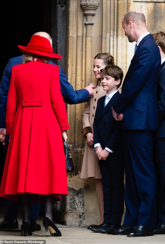 King Charles, accompanied by Queen Camilla, sweetly patted a beaming Princess Charlotte on the shoulder as he made his way into church for the Royals' traditional Easter Sunday service