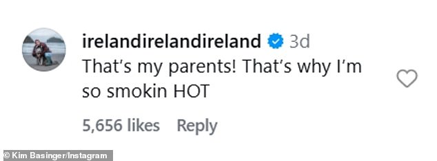 But tempers have clearly calmed as the 30-year-old nepo baby commented on Basinger's post: 'That's my parents! That's why I'm so smokin HOT!'