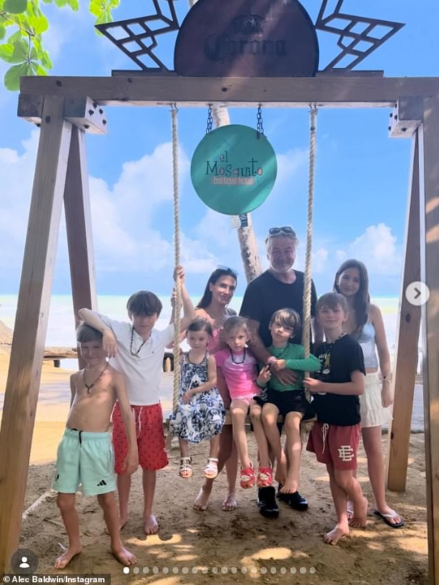 Baldwin wed second wife Hillary 'Hilaria' Thomas in 2012 and they've welcomed seven children under age 12 (pictured Saturday)