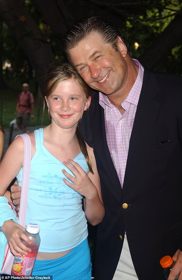 During the couple's ensuing seven-year custody battle, a notorious 2007 voicemail from The Baldwins reality star leaked in which he called their daughter Ireland 'a rude, thoughtless pig' (pictured in 2005)