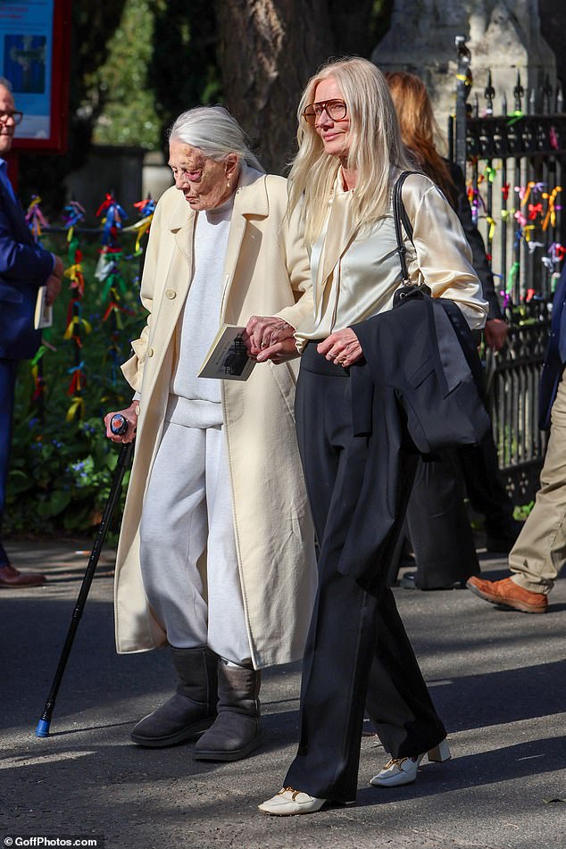 Robert's mother-in-law Vanessa Redgrave, 89, and her daughter Joely Richardson, 61, put on a brave face as they made their way to the church