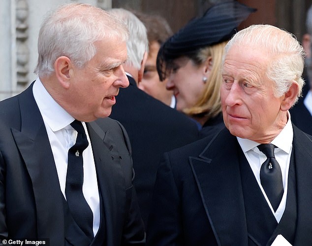 Andrew and Charles pictured in September 16, 2025 in London, at Katharine Duchess of Kent's funeral