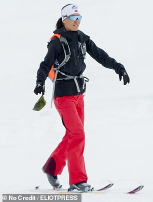 Pippa was flying the flag in patriotic colours with bright red ski pants and a two-tone blue jacket with a red and white chevron design