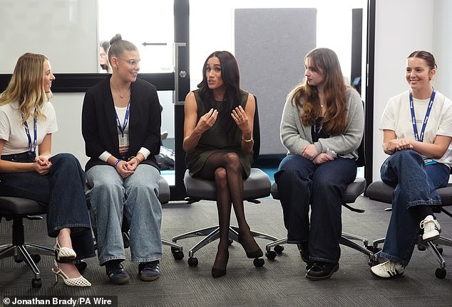 The Duchess of Sussex talks to young advocates during a visit to Batyr and described her own experiences