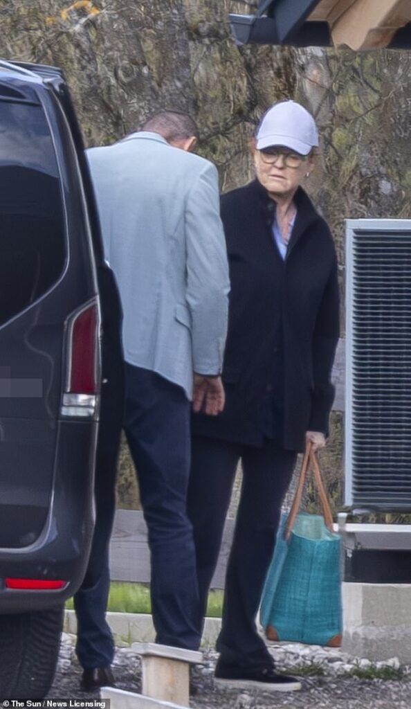 Sarah Ferguson pictured at the eye-wateringly expensive wellness clinic in Austria where she has been holed up. The former Duchess of York had not been seen in public for seven months