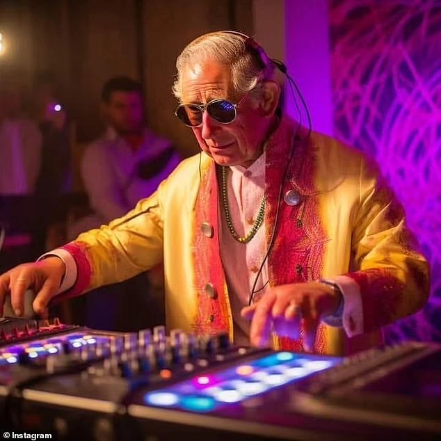 His Facebook page - which is publicly available - pokes fun at Nicholas's royal connections and includes this mocked up image of his godfather King Charles DJing on some decks