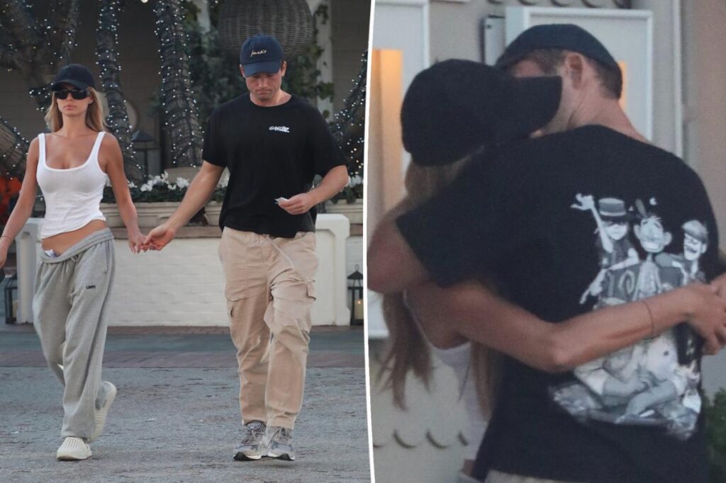 Brooks Nader and Taron Egerton kiss during LA date night