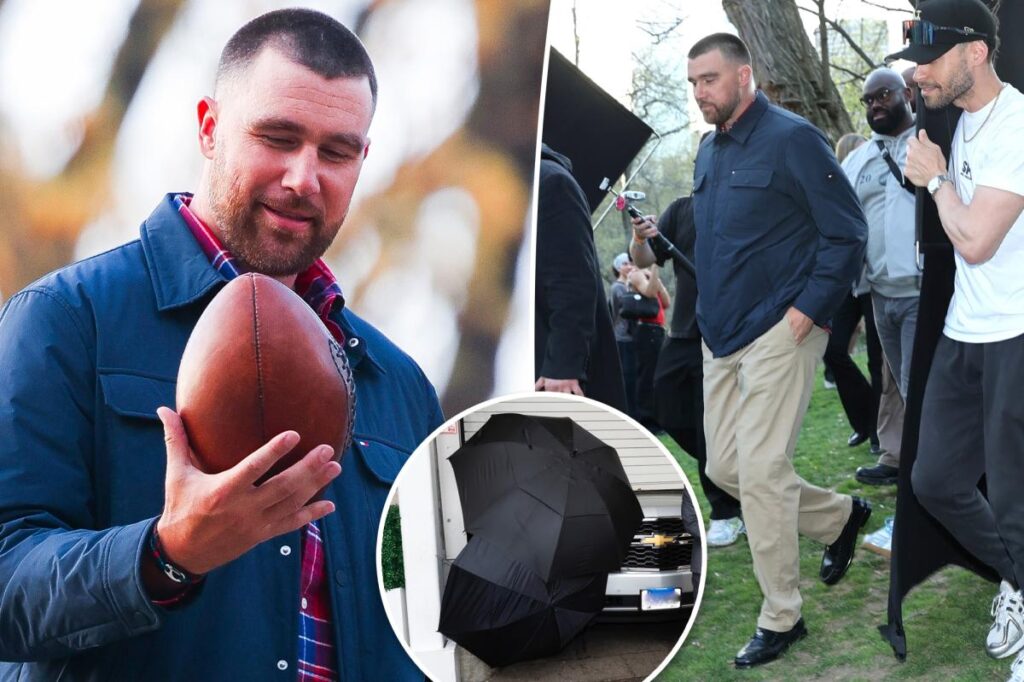 Travis Kelce spotted shooting his first Tommy Hilfiger campaign — with a visit from Taylor Swift