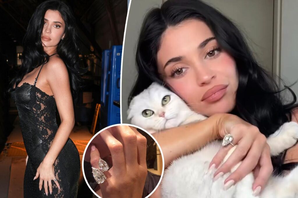 See Kylie Jenner's enormous pear-shaped diamond pinky ring stack