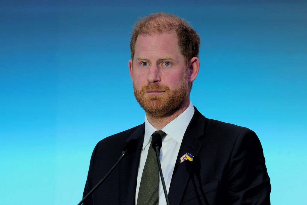 Prince Harry delivers a speech during the Kyiv Security Forum on April 23, 2026 