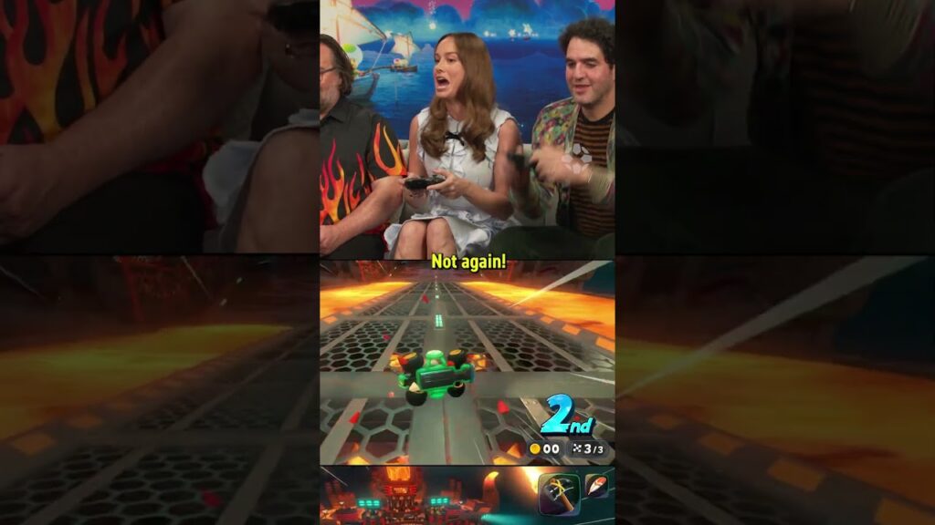 Brie Larson was in 1st place... until she wasn't. #supermariomovie #mariokart #brielarson #ign