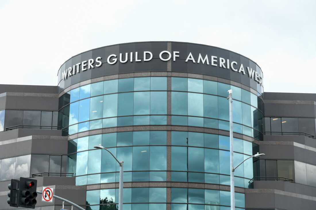 The Writers Guild of America West building in Los Angeles on May 2, 2023.