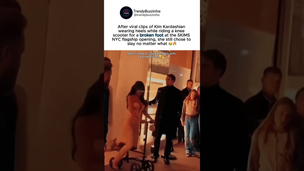 Kim Kardashian wears heels on knee scooter at SKIMS opening goes viral #kimkardashian Kim Kardashian wears heels on knee scooter at SKIMS opening goes viral #kimkardashian