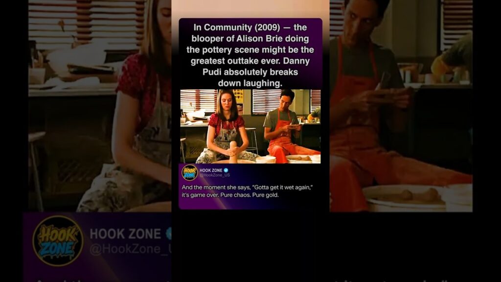 In Community (2009), the outtake of Alison Brie doing pottery is my favorite blooper from any show
